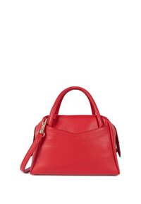 Borsa a mano in pelle rossa con design strutturato, doppi manici superiori e tracolla rimovibile. Presenta una finitura testurizzata e tasche laterali.