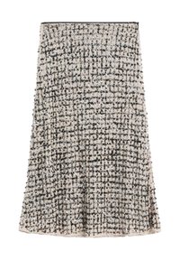 Gonna beige impreziosita da paillettes con motivo a quadri testurizzato e dettagli neri. Design svasato, lunghezza al ginocchio, con orlo liscio.