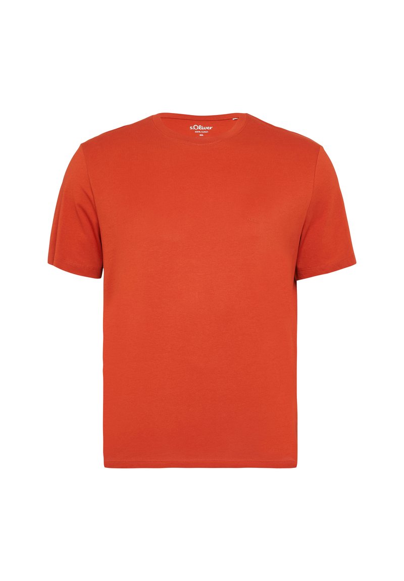 T-shirt z krótkimi rękawami w jaskrawym pomarańczowym kolorze, wykonany z gładkiej bawełny. Posiada klasyczny okrągły dekolt oraz subtelną logo marki na piersi.