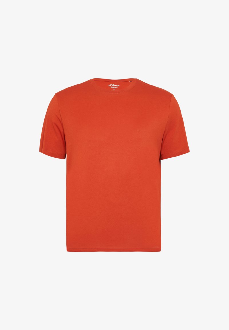 T-shirt z krótkimi rękawami w jaskrawym pomarańczowym kolorze, wykonany z gładkiej bawełny. Posiada klasyczny okrągły dekolt oraz subtelną logo marki na piersi.