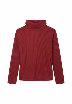 Maglione a collo alto a coste a maniche lunghe in rosso scuro con vestibilità comoda e orlo dritto.