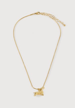 Collier en or avec chaîne serpent et petit pendentif teckel, doté d'un fermoir réglable et d'une chaîne rallonge.