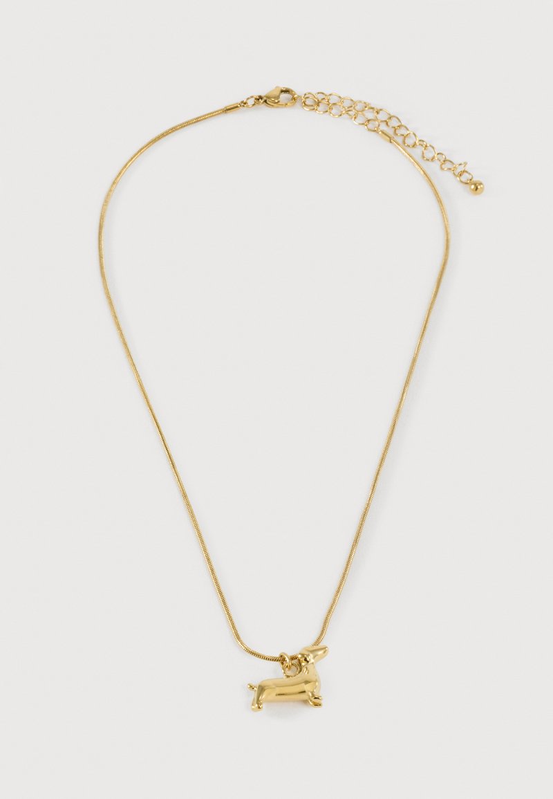 Χρυσό κολιέ με αλυσίδα φίδι και μικρό μενταγιόν ντάτσχουντ, με ρυθμιζόμενο κούμπωμα και προέκταση αλυσίδας.