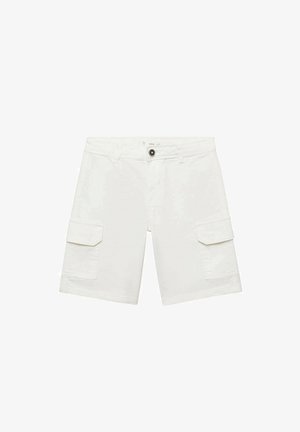 Witte cargoshorts met twee voorkruiden en twee zijzakken, gemaakt van een katoenmix met een knoopsluiting.