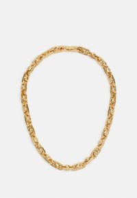 Collana in oro con un mix di anelli ovali e rotondi, finitura lucida, forma strutturata e chiusura sicura.