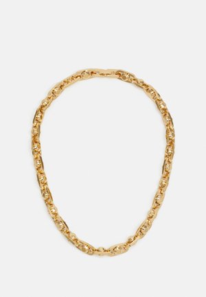 Collana in oro con un mix di anelli ovali e rotondi, finitura lucida, forma strutturata e chiusura sicura.