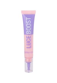 Primer cosmetico in un tubo squeeze con una colorazione rosa e viola. Presenta una base trasparente e una punta applicatrice affusolata.