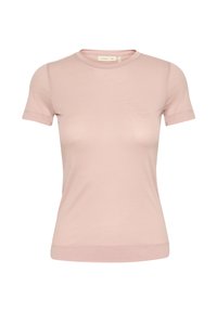 Light pink short-sleeve t-shirt made of soft fabric. Features a crew neck and fitted design with subtle seams and no visible logos.