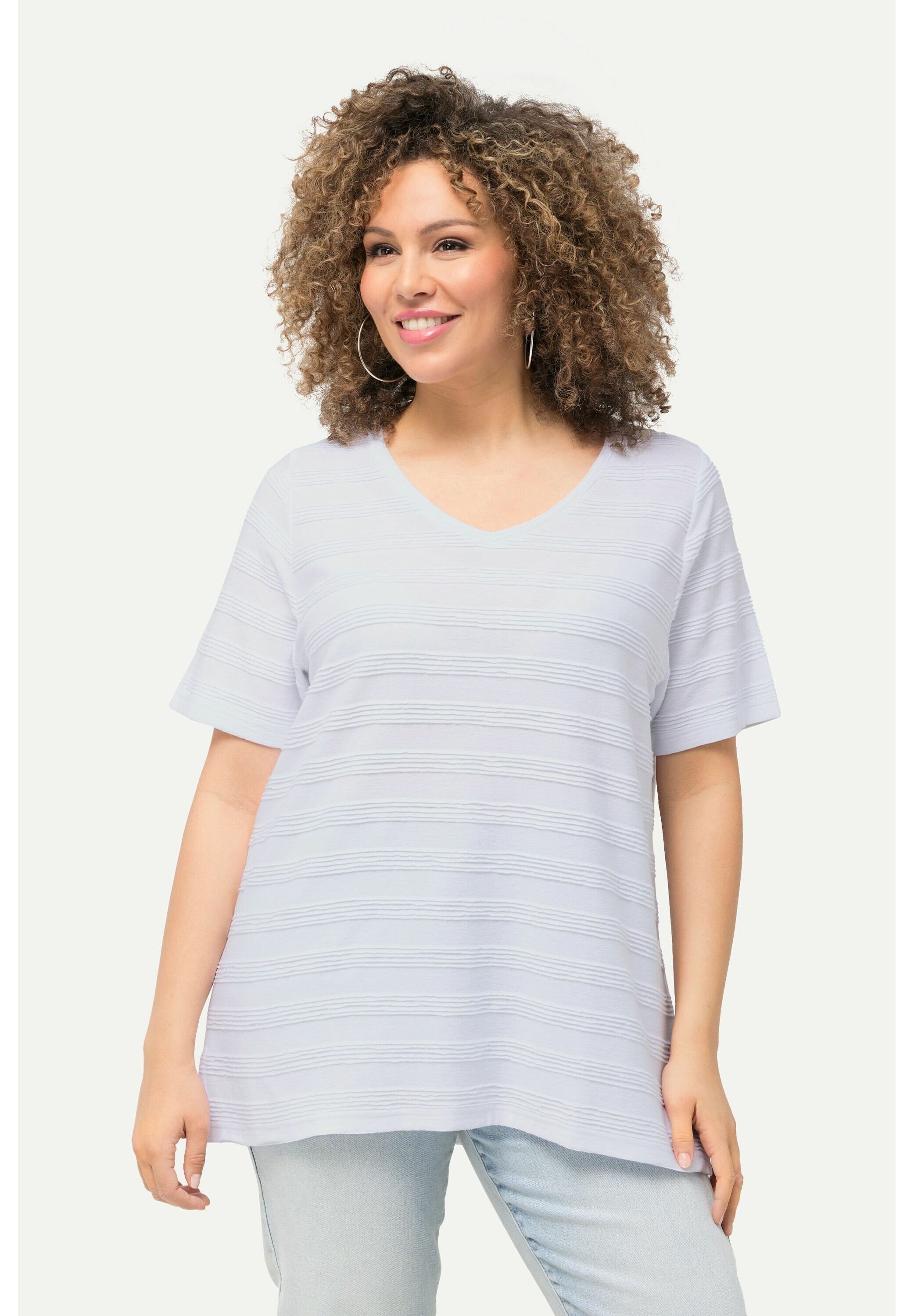 Ulla Popken Damen T-Shirt, Oversized, Mit Streifen & Patch – Aus Weicher Modal-Baumwolle
