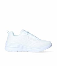 Sneaker sportivo bianco con tomaia in mesh traspirante, chiusura con lacci, colletto imbottito e suola in gomma testurizzata.