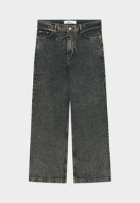 Vidbenede jeans i mørkegrå denim med en tekstureret finish, med knaplukning, bæltestropper og forlommer.