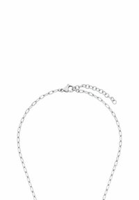 Collana in argento con maglie allungate, dotata di chiusura a granchio e di una catena di estensione per lunghezza regolabile. Finitura liscia e lucida.