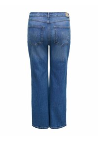 Džínové kalhoty s širokými nohavicemi v prostředně modrém denimu, s klasickým pět-pocket designem, prošívanými detaily a pasem pro bezpečné uchycení.