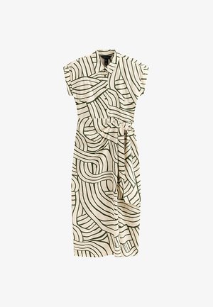 New Look, GEOMETRIC PRINT TIE WAIST MIDI SHIRT DRESS - Vestido camisero - off white