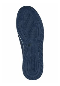 Navy nieprzemakalna podeszwa z teksturowanym uchwytem, okrągłymi wzorami, bocznymi paskami i wytłoczonym logo 'BUGATTI'. W środku oznaczona rozmiarem '42'.