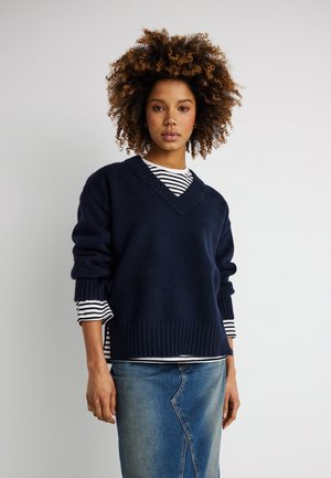 V NECK SWEATER - Maglione - navy