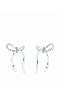 Silverörhängen formade som rosetter, med ett centralt band av små ädelstenar, med eleganta, böjda linjer och en polerad finish.