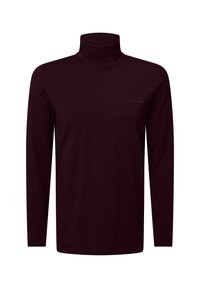Schwarzes Langarm-Turtleneck-Hemd für Herren in enger Passform mit kleinem "Pierre Cardin"-Logo auf der linken Brust.