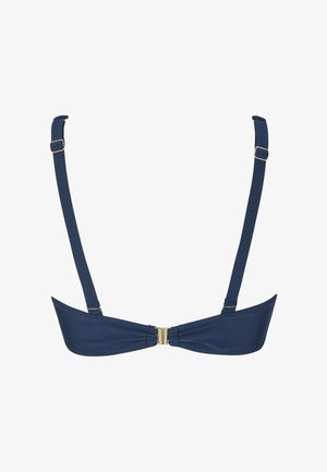 Navyblauw beha met een gladde textuur, verstelbare bandjes en hardware in gouden tint. Beschikt over een gevormde pasvorm en geraffineerde details in het midden.