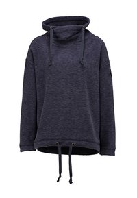 Felpa con cappuccio a maniche lunghe di colore blu navy, con collo alto, lacci e orlo regolabile. Tessuto morbido e vestibilità rilassata con dettagli laterali.