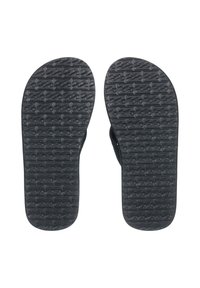Flip-flops med svarta gummisulor som har ett texturerat mönster av vågiga linjer och rektangulära former för grepp. Minimalistisk design.