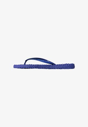 Purple flip-flop with braided texture, featuring thin straps. The material has a glossy finish, creating a contrast with the textured sole.
