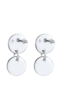Sølv studs øreringe med to sammenkoblede cirkulære skiver. Designet har en blank finish, hvor hver skive subtilt reflekterer lys.
