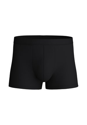 Schwarze Boxershorts aus glattem, elastischem Stoff mit elastischem Bund und konturiertem Pouch für Unterstützung. Keine sichtbaren Muster oder Akzente.