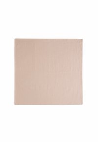 Beżowy lniany podkładka na stół, prostokątny kształt, gładka tekstura, lekko pomarszczona powierzchnia, wykończone krawędzie, bez widocznych wzorów ani zdobień.