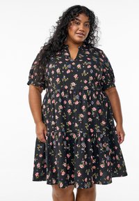 Zizzi FLASH KURZES A-LINIEN - Dnevna obleka - black rose blue fl