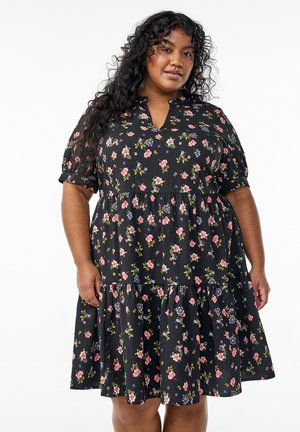 Zizzi FLASH KURZES A-LINIEN - Vapaa-ajan mekko - black rose blue fl
