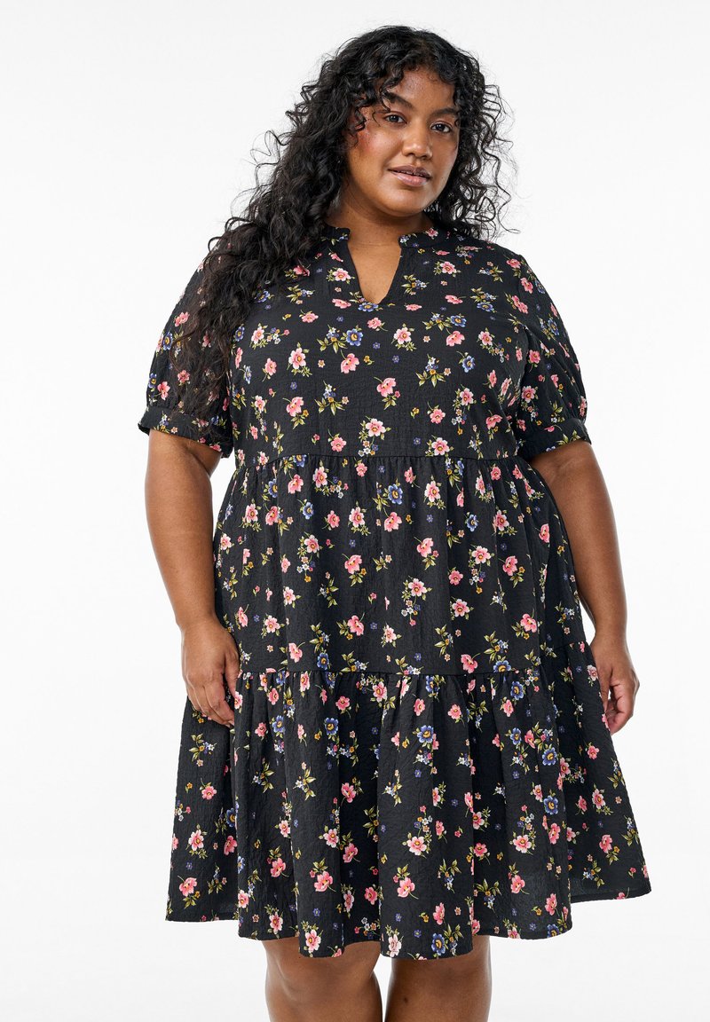 Zizzi FLASH KURZES A-LINIEN - Dnevna obleka - black rose blue fl