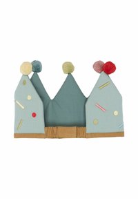 Tkaninska kruna svijetloplave boje s tri vrhova u obliku šiljaka. Ukrašena je šarenim pomponima i geometrijskim uzorcima u raznim bojama i teksturama.