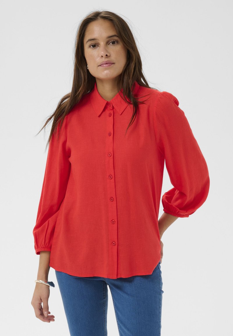 Kaffe KAMILIA 3/4 SLEEVELESS - Skjortebluser - poppy red/lyserødmeleret ...
