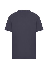 Kurzarm-T-Shirt in Marineblau; aus weicher Baumwolle mit lässigem Schnitt; verfügt über einen Rundhalsausschnitt und ein schlichtes Design auf der Rückseite.