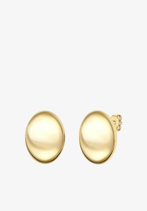 Boucles d'oreilles en métal doré avec une surface brillante et lisse et une forme ronde. Elles sont dotées d'une fermeture à tige sécurisée.