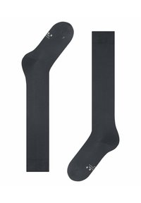 Dunkelgraue Crew-Socken aus einem glatten Material, mit verstärktem Zehen- und Fersenbereich sowie einem gerippten Bündchen für Komfort und Passform.