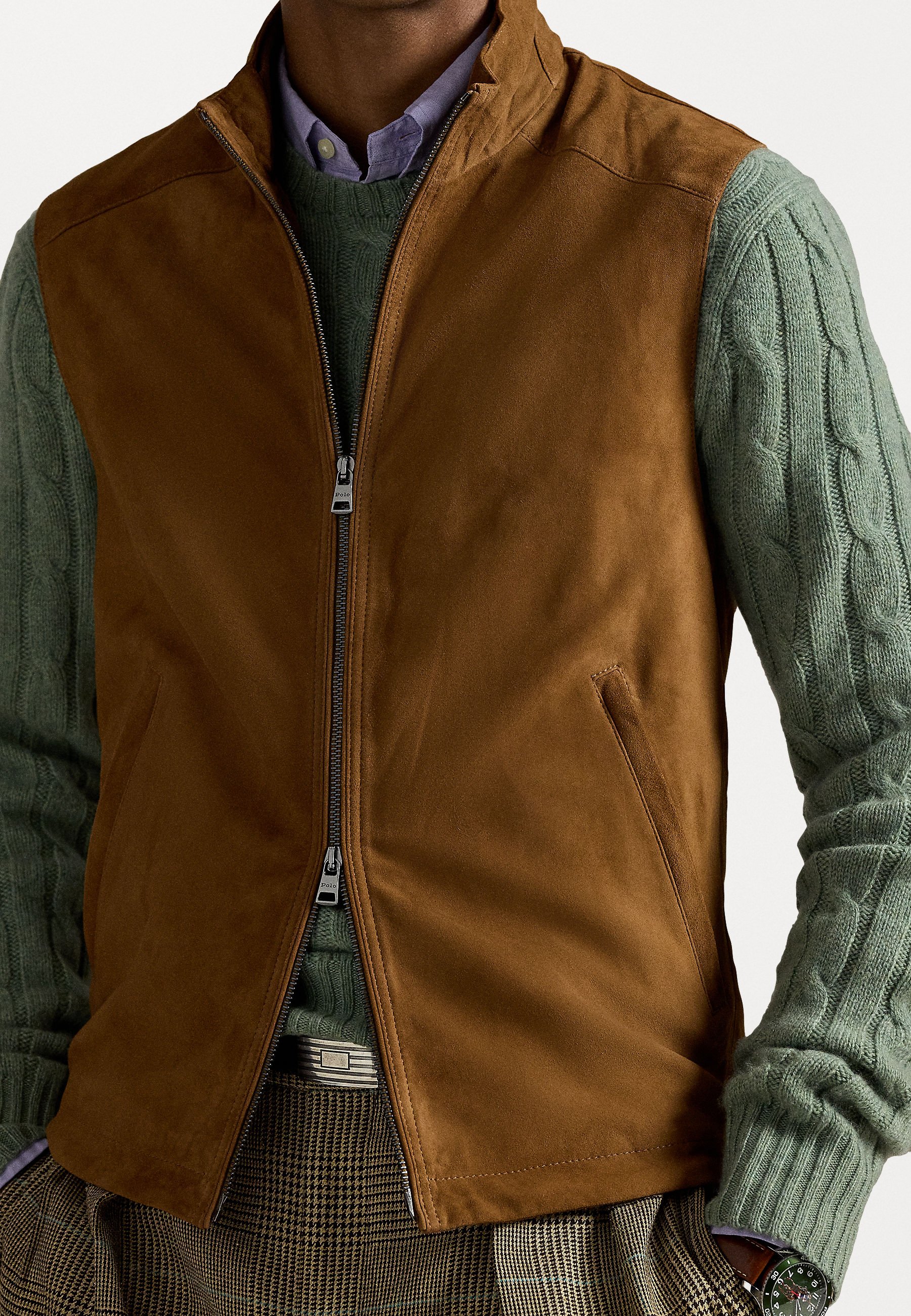 Polo Ralph Lauren SUEDE WAISTCOAT - Casaco de couro - cafe brown