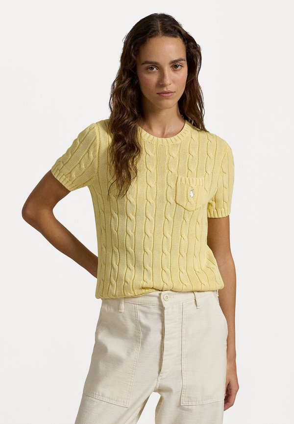 Cable Knit Cotton Short Sleeve Sweater - Basic T-shirt