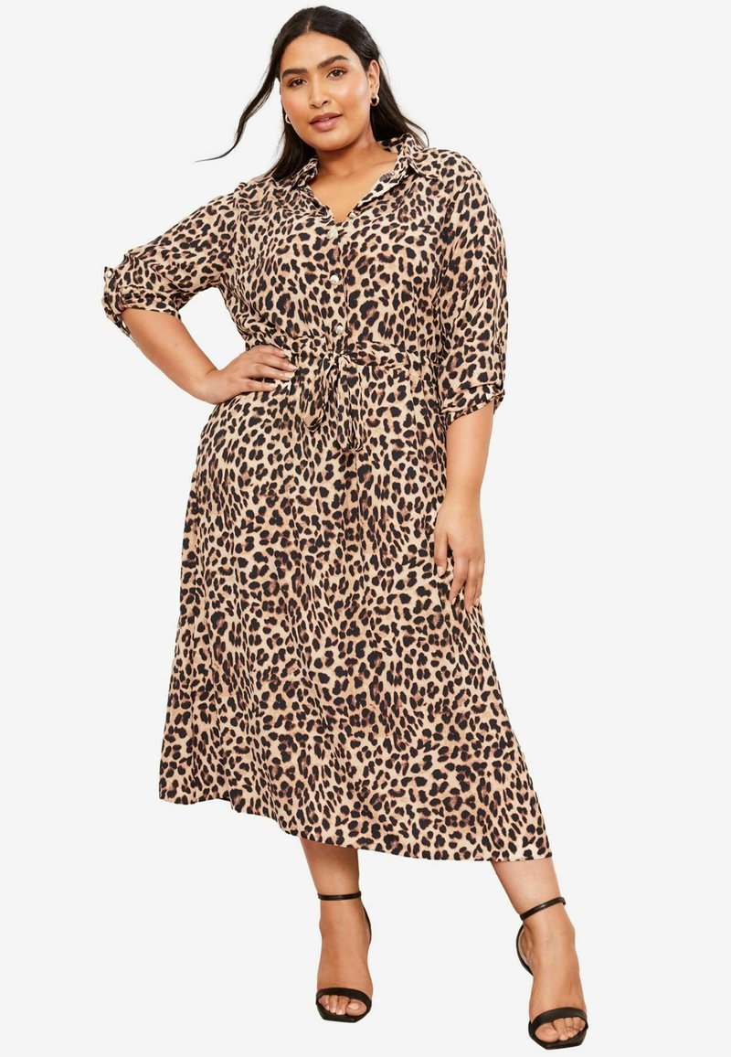 Friends Like These PLUS SIZE FIT - LONG SLEEVE MIDI  - Rochie tip cămașă - animal