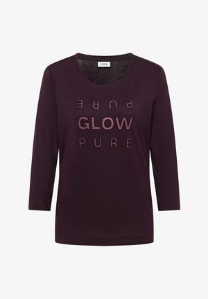 Paarse langesleeve shirt van CECIL met een ronde halslijn en de tekst "GLOW PURE" in metallic accenten op de voorkant. Zachte stof.