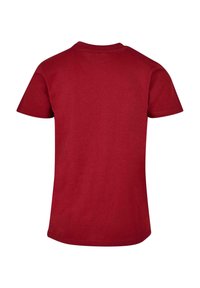 Rød bomulds t-shirt, korte ærmer, rund hals, enkelt design, ingen mønstre, glat tekstur, kun bagsidevisning.