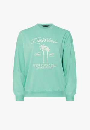Jasnozielona bluza z białym nadrukiem dwóch palm i tekstem "California Since 1987 West Coast, USA Los Angeles County"