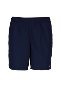 Pantaloni sportivi blu navy realizzati in tessuto leggero, con un elastico in vita e un piccolo logo bianco sul lato sinistro in basso.