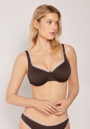Calzedonia, BICOLOR EMBROIDERY BALCONETTE - Top de bikini - brown