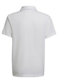Weißes Poloshirt aus glattem, leichtem Stoff. Mit klassischem Kragen und kurzen Ärmeln mit genähten Säumen.