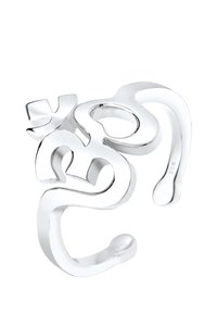 Silver ring med en intrikat design med böjda linjer och en abstrakt form. Materialet är märkt med "925" vilket indikerar sterlingsilver.