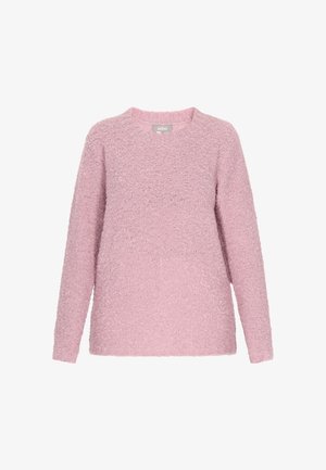 Roze trui van fluffy stof, met een ronde halslijn, lange mouwen en een losse pasvorm met geribde zoom en manchetten.