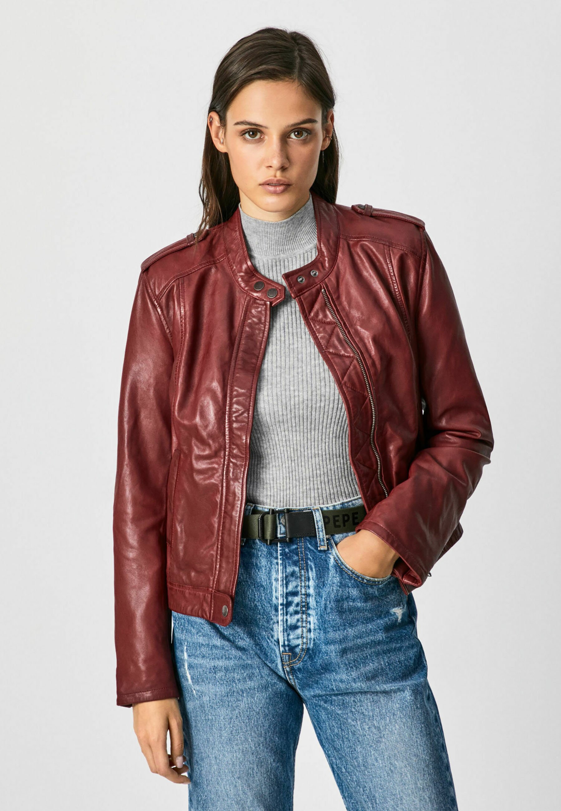 Pepe Jeans DANNA - Giacca di pelle - dark red/rosso scuro - Zalando.it