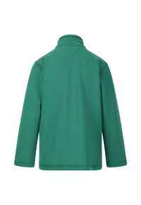 Grüne Fleecejacke mit strukturierter Oberfläche, hohem Kragen und langen Ärmeln. Verfügt über einen geraden Schnitt und keine sichtbaren Beschläge oder Akzente.